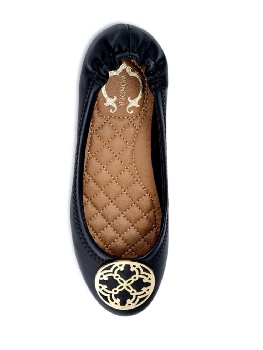 C Wonder Dark Blue Ballet Flat with Gold Ornament Size 8.5 EUC